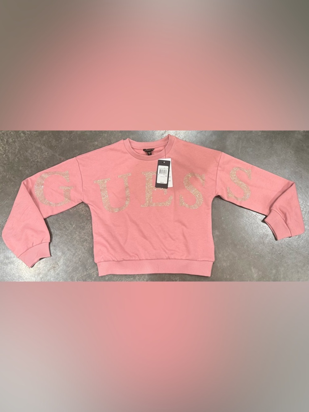 Guess Pink Crystal Logo Crew Sweatshirt